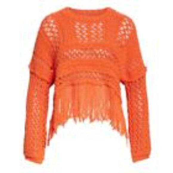 NWT FREE PEOPLE HIGHER LOVE BOHEMIAN CROCHET KNIT ORNAGE FRINGE SWEATER S - Picture 11 of 11